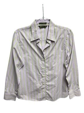 Eddie Bauer Pure Cotton Wrinkle Resistant Knit Pinstripe Oxford Poplin Shirt